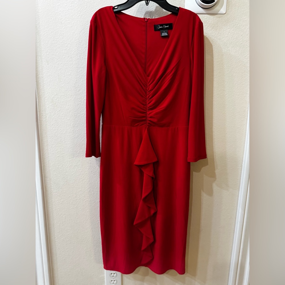 NWT Jessica Howard Women's Red Ruched Ruffled Sheath Dress Size 6